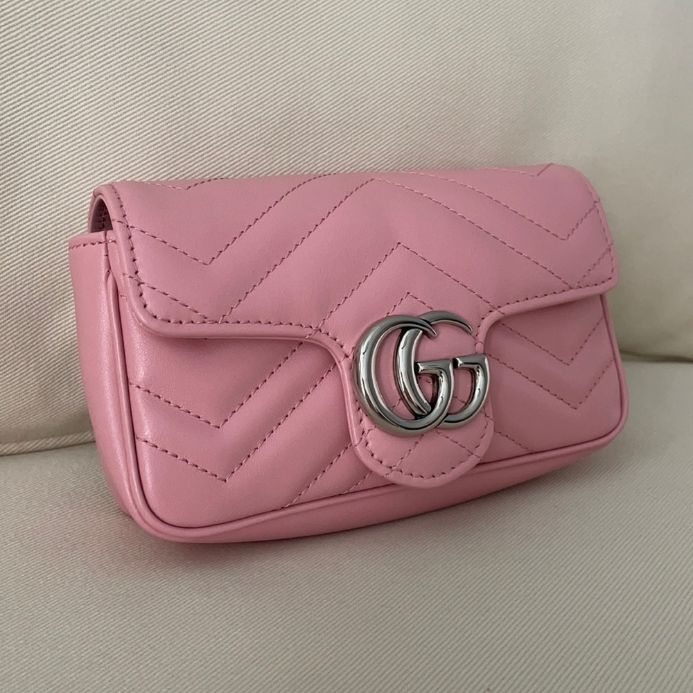 SOLD❗️GUCCI GG Marmont Matelassé Leather Super Mini Bag, Pink - Picture 5 of 16